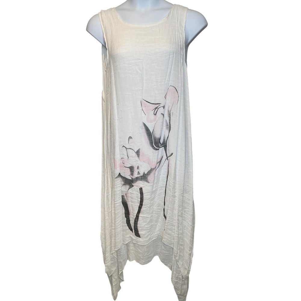 Fashion Mia White Floral Sleeveless Hi Low Midi Dress Kaftan XXL Flowy Boho Chic